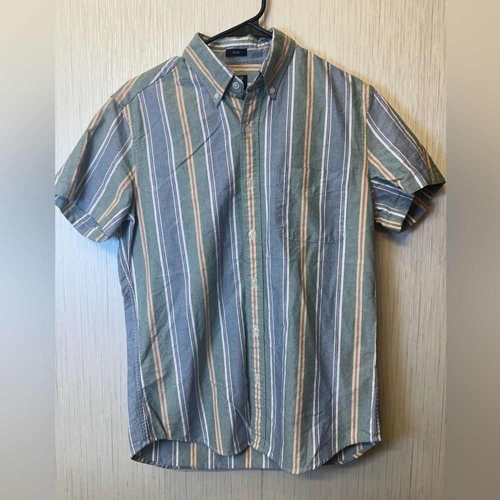 J. Crew Flex Oxford Green and Yellow Casual‎ Button Down Shirt Small